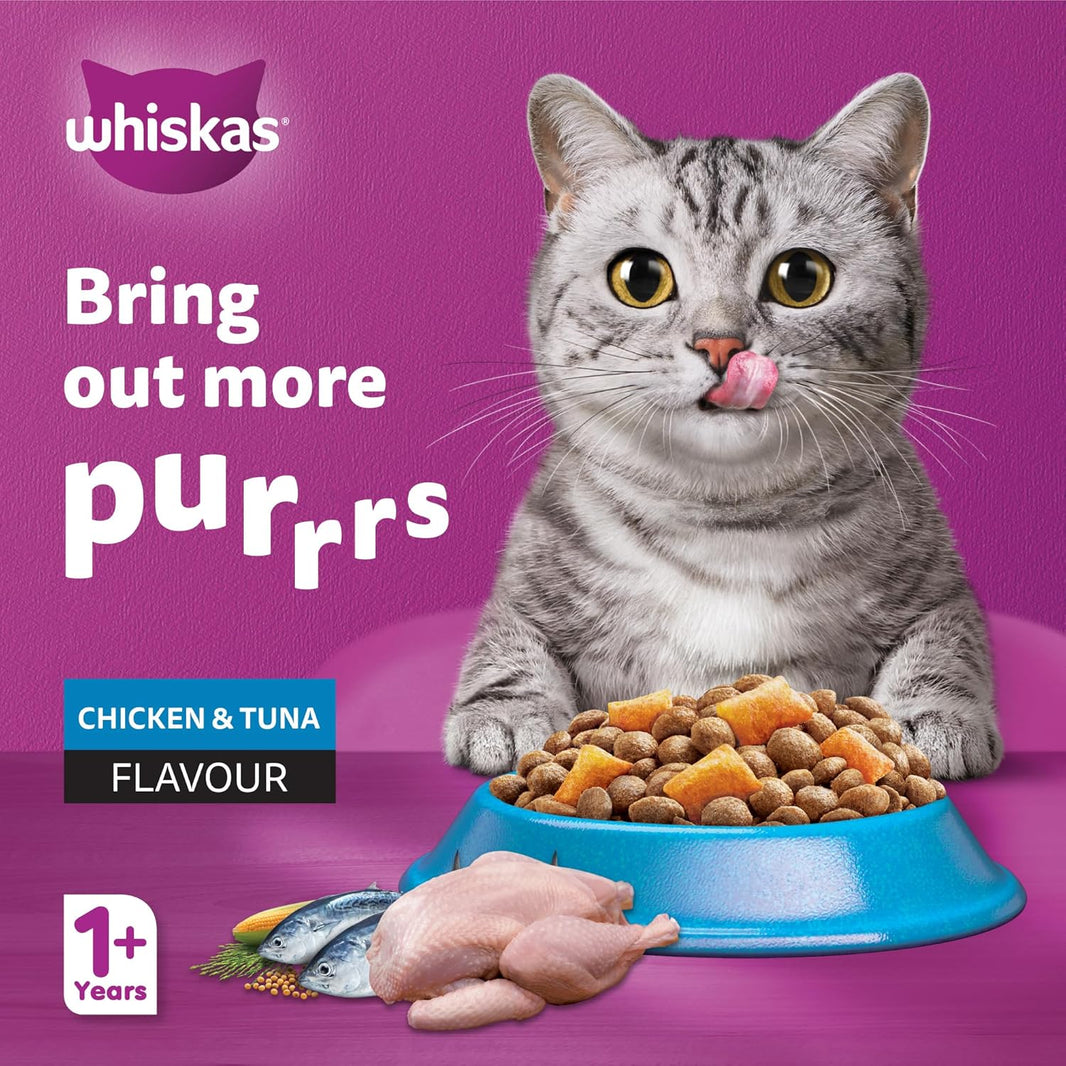 Whiskas Chicken & Tuna Hairball Control Dry Cat Food Bag, 1.1kg