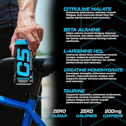 C5 Supercharge Pre-Workout Drink Tutti Frutti Flavor, 473ml