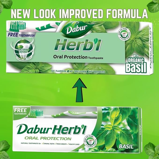 Dabur Herbal Toothpaste Basil, 150g + Toothbrush