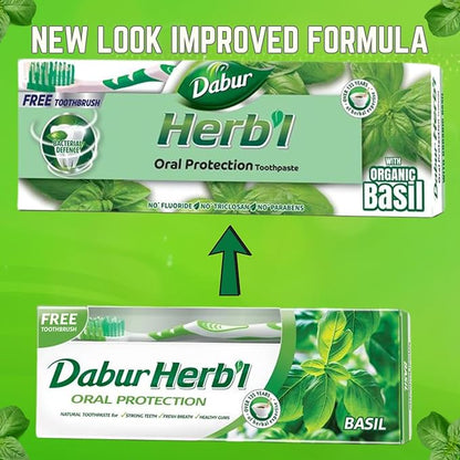 Dabur Herbal Toothpaste Basil, 150g + Toothbrush