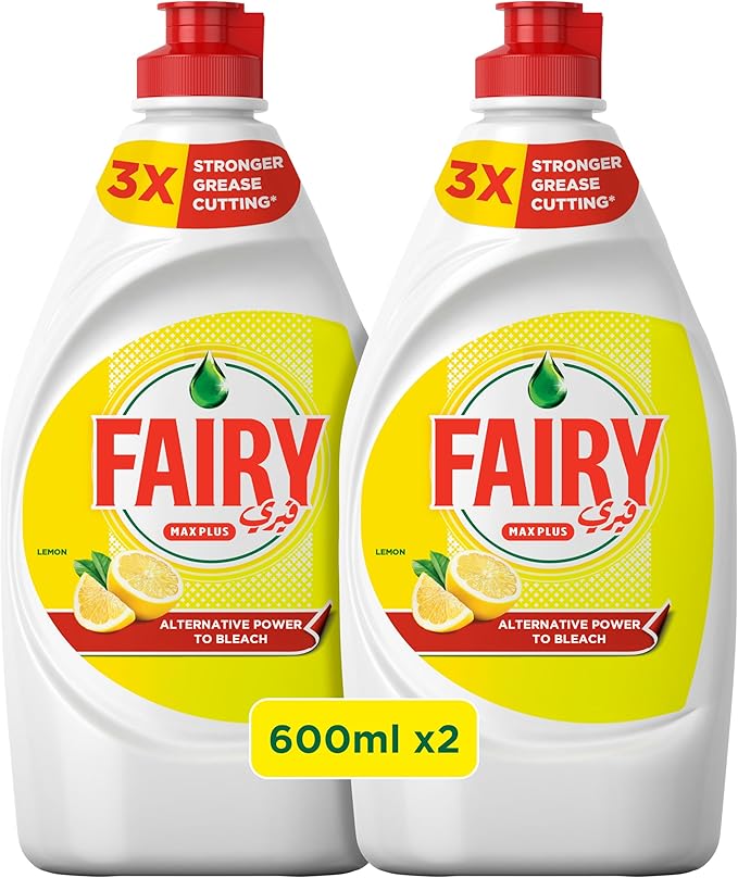 Fairy Max Plus Lemon Dishwashing Liquid with Bleach Alternative Power, 600ml