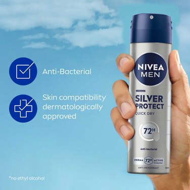NIVEA Men Silver Protect 48H Antibacterial & Antiperspirant Deodorant Spray, 150ml