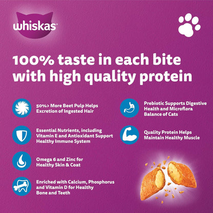 Whiskas Chicken & Tuna Hairball Control Dry Cat Food Bag, 1.1kg