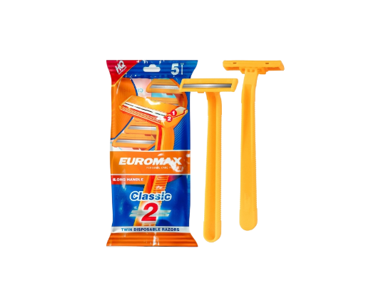 Euromax Classic Orange Twin Blade Disposable Razors, 5 Pieces