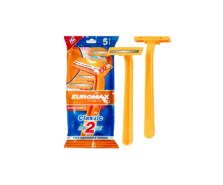 Euromax Classic Orange Twin Blade Disposable Razors, 5 Pieces