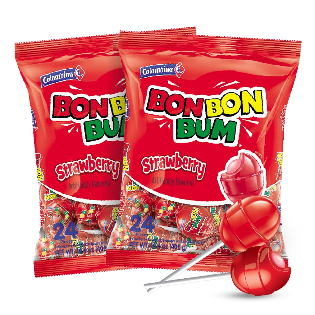 BON BON BUM STBRY LOLLYPOP 48Pcs