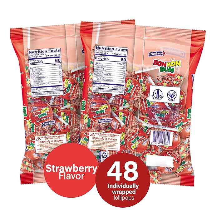 BON BON BUM STBRY LOLLYPOP 48Pcs