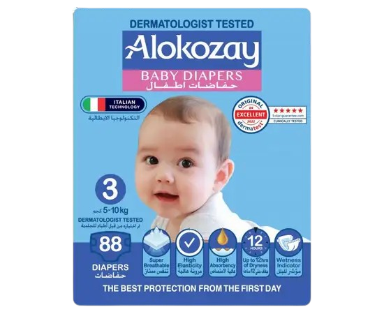 Alokozay Baby Diapers, Size 3, 88 Pieces