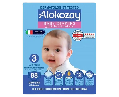 Alokozay Baby Diapers, Size 3, 88 Pieces