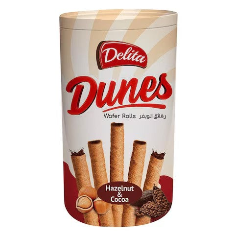 DELITA DUNES HAZELNUT & COCOA WAFER ROLLS 250gm