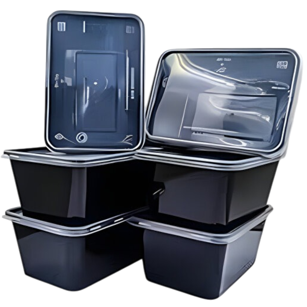 Fijipack Black & Clear Rectangular Microwavable Containers with Lids, 5 Pieces