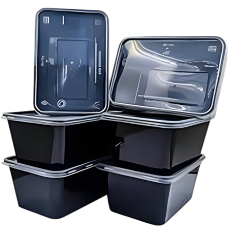 Fijipack Black & Clear Rectangular Microwavable Containers with Lids, 5 Pieces