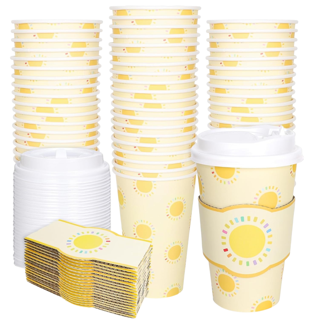 Sunny Paper Cups with Lid, 50 Pieces