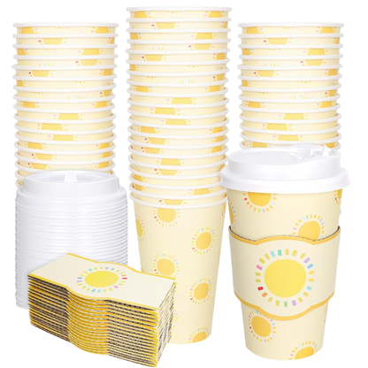 Sunny Paper Cups with Lid, 50 Pieces