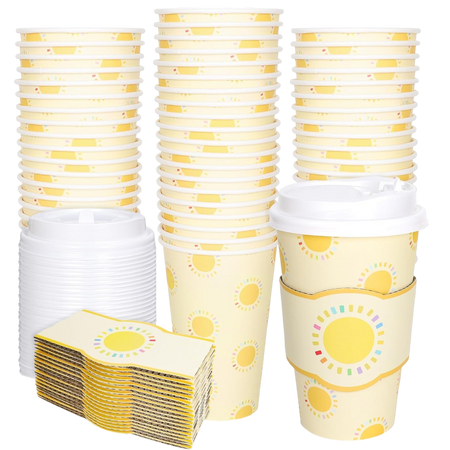 Sunny Paper Cups with Lid, 50 Pieces