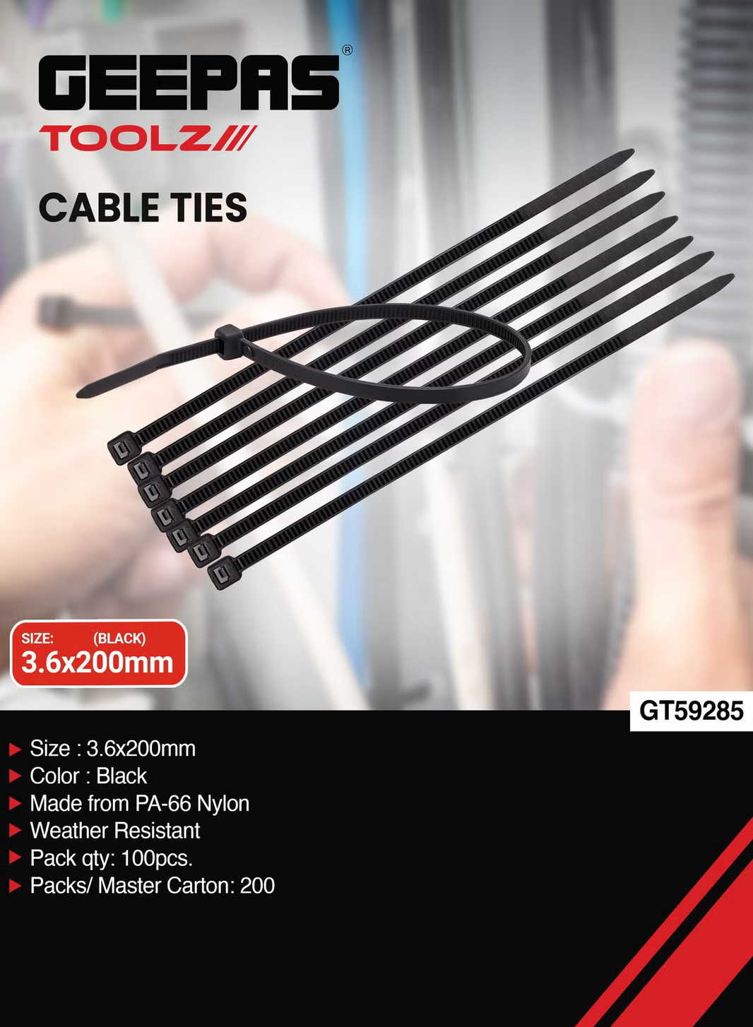 GEEPAS CABLE TIE 3.6x200mm GT59285