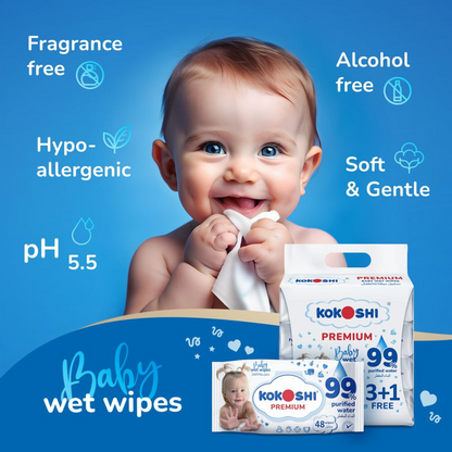 KOKOSHI BABY WET WIPES 192Pcs 3+1Pack