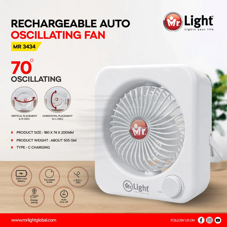 MR LIGHT RECHARGABLE FAN MR3434