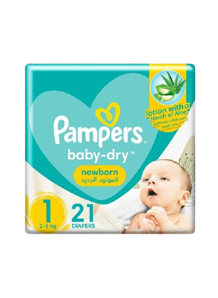 Pampers Care Carry Pack  Baby Diapers, Size 1, 21 Pieces