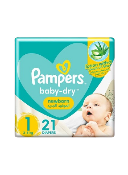 Pampers Care Carry Pack  Baby Diapers, Size 1, 21 Pieces