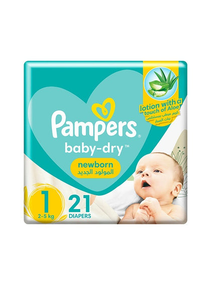 Pampers Care Carry Pack  Baby Diapers, Size 1, 21 Pieces