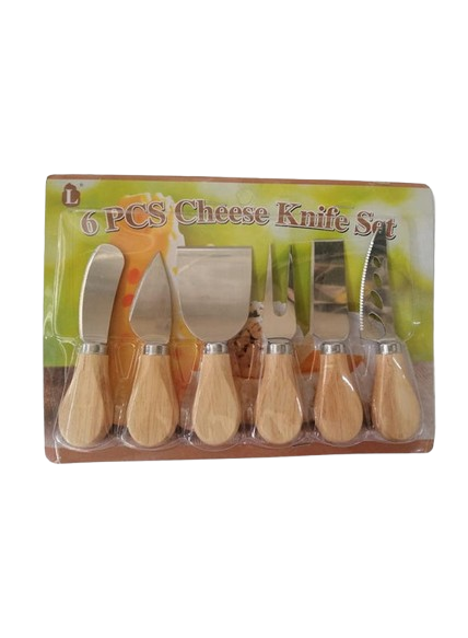 Cheese Cutting Stainless Steel Knife Set - 6 piece Silver/Brown