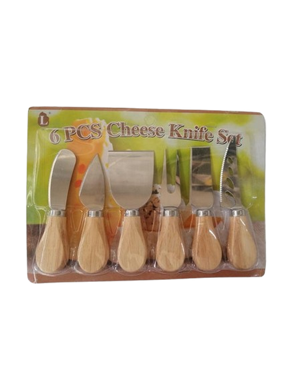 Cheese Cutting Stainless Steel Knife Set - 6 piece Silver/Brown