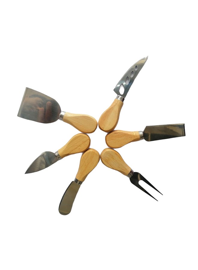 Cheese Cutting Stainless Steel Knife Set - 6 piece Silver/Brown