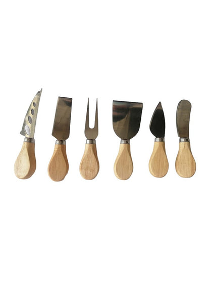 Cheese Cutting Stainless Steel Knife Set - 6 piece Silver/Brown