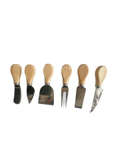 Cheese Cutting Stainless Steel Knife Set - 6 piece Silver/Brown