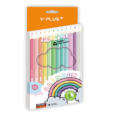 Y-Plus Rainbow Jumbo Color Pencils, 12 Pieces Pack
