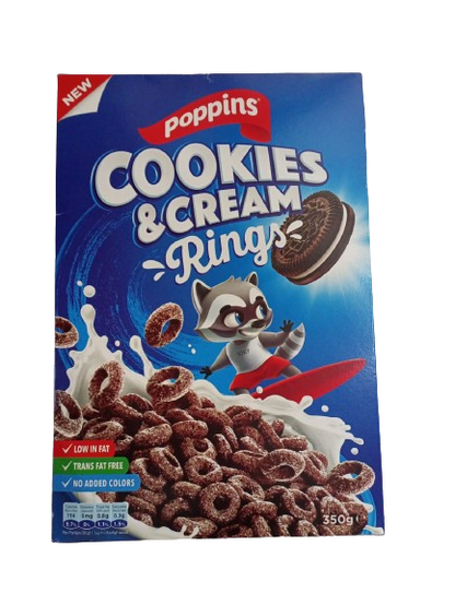 POPPINS COOKIES & CREAM RINGS 350gm