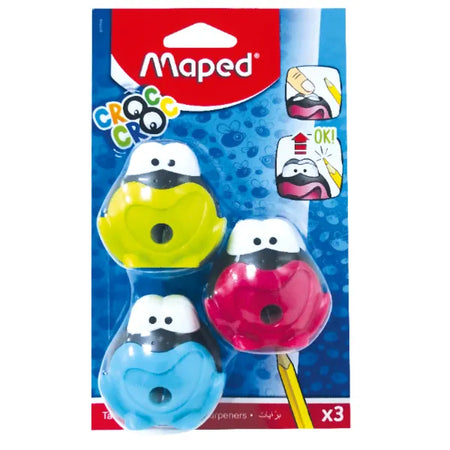 Maped Multicolor Croc Croc Frog One Hole Pencil Sharpener Pack, 3 Pieces