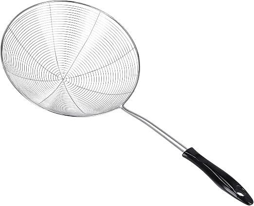 Royalford 17.5CM Stainless Steel Skimmer, Spider Strainer Skimmer Strainer Ladle Stainless Steel Wire Skimmer Spoon with Handle for Kitchen Frying Food, Pasta, Spaghetti, Noodle & More