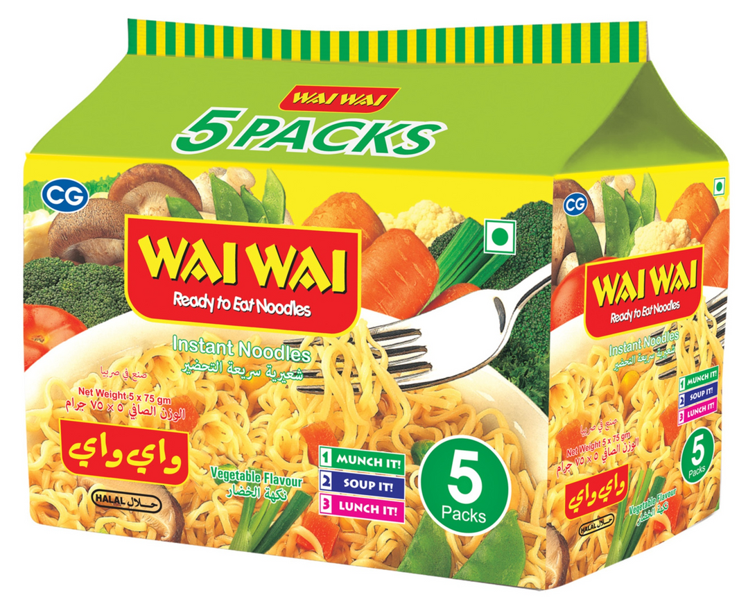 WAI INSTANT NOODLES VEGETABLE 5x75gm