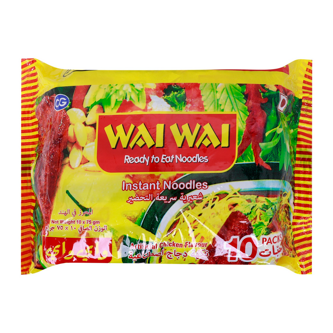WAI WAI CHICKEN NOODLES 10x75gm