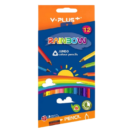 Y-Plus Rainbow Jumbo Color Pencils, 12 Pieces Pack