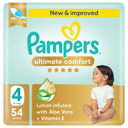 Pampers Ultimate Comfort Taped Baby Diapers, Size 4, 9-14kg, 54 Pieces