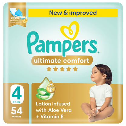 Pampers Ultimate Comfort Taped Baby Diapers, Size 4, 9-14kg, 54 Pieces
