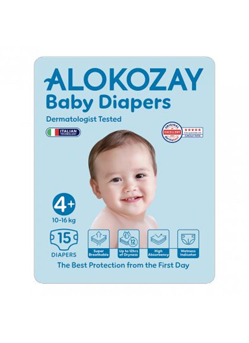 Alokozay Baby Diapers 4+, 15 Diapers 1 - 2 Years