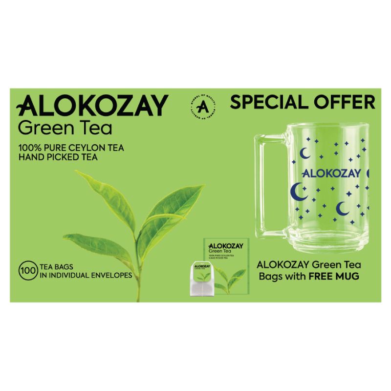 Alokozay Tea Bag Green, 100s+Mug