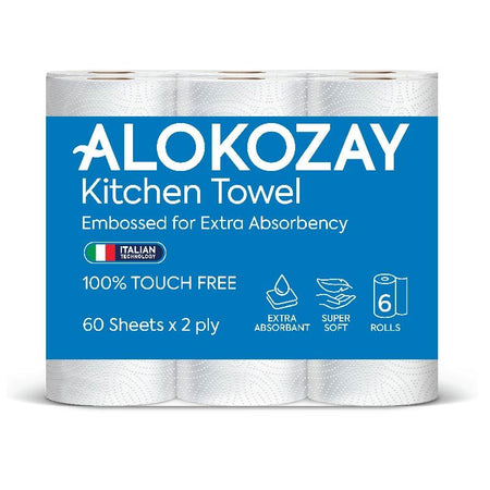 Alokozay Extra Absorbent Kitchen Towel 2Ply, 6 Rolls, 60 Sheets