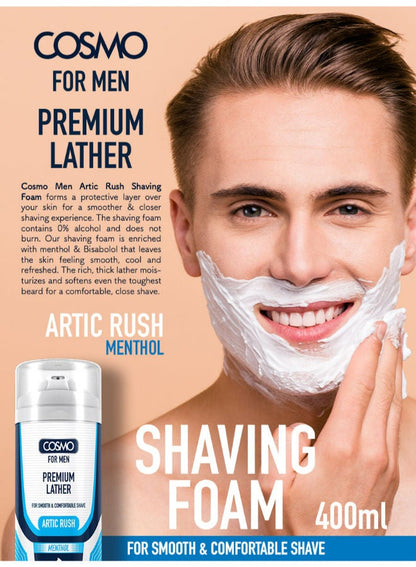 Cosmo For Men Premium Lather Artic Rush Menthol Shaving Foam 400Ml