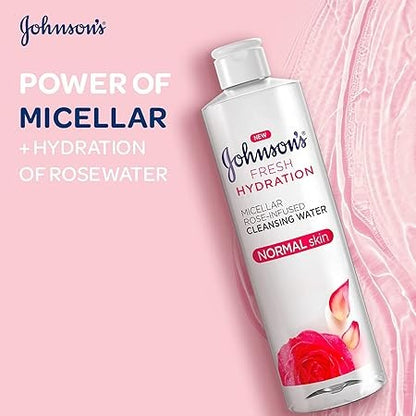 Johnson's Fresh Hydration Micellar Rose-Infused Cleansing Water for Normal Skin, 400ml