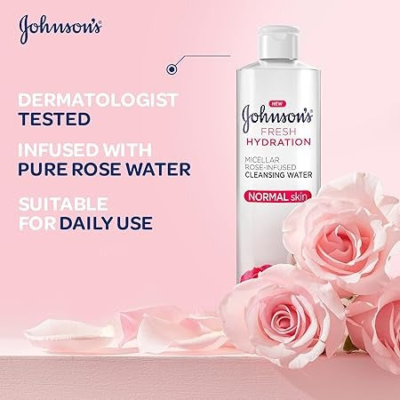 Johnson's Fresh Hydration Micellar Rose-Infused Cleansing Water for Normal Skin, 400ml