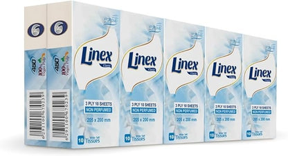 Linex 3 Ply Classic Non Perfumed Tissue Box, 10 Sheets 205x200mm x Pack of 10