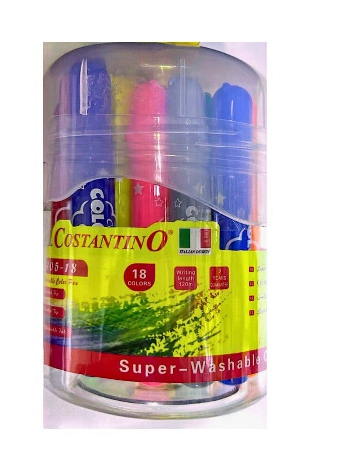 Costantino Co-705-18 Washable Colour Pens, 18 Pieces