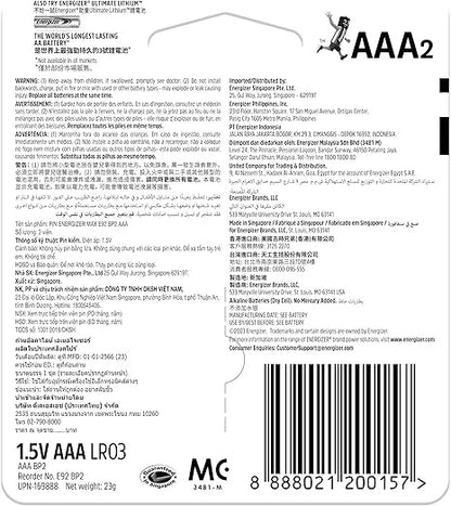 Energizer 1.5V AAA Alkaline Power Batteries, 2 Per Pack
