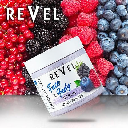 Revel Mixed Berries Exfoliating Face & Body Scrub, 475ml