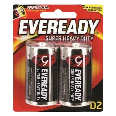 Eveready Super Heavy Duty D2 Batteries, 2 Pieces